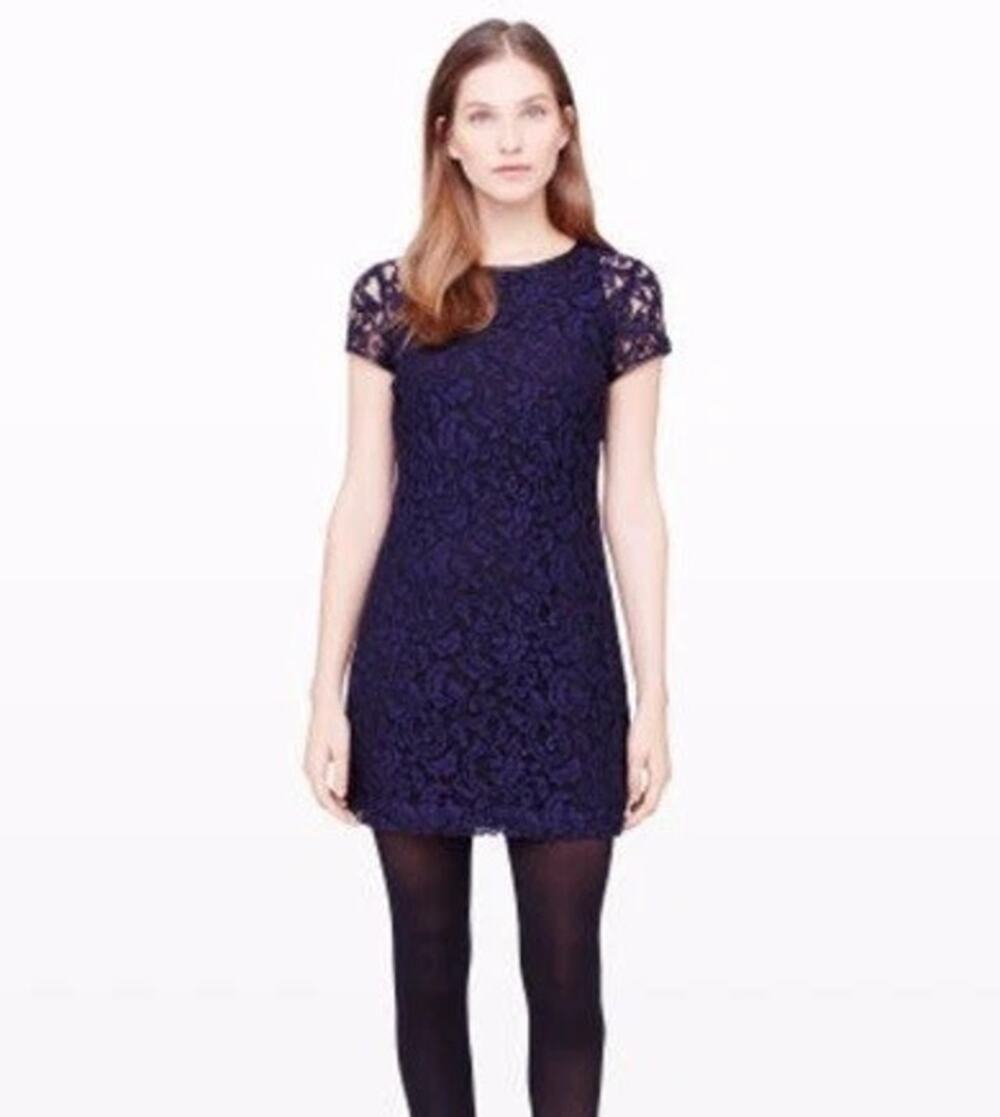 CLUB MONACO Witherbee Lace Mini Dress Navy Blue Short Sleeves Lined Women's 2
